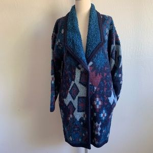VTG blue wool blend Aztec oversized cardigan